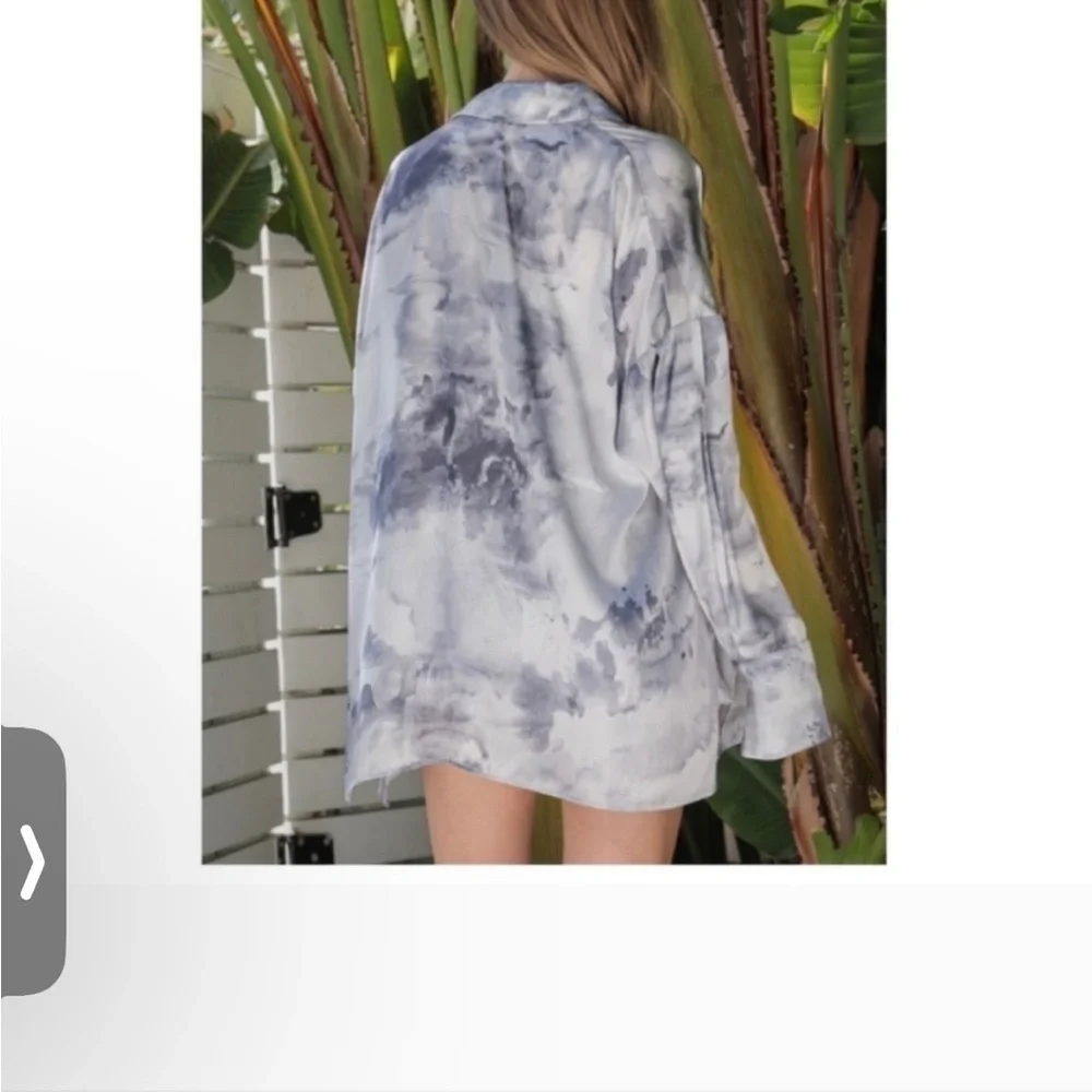NEW! 2 Pieces! Silky Tie Dye Print Boyfriend Shirt w/Matching Crop Top! - Picture 7 of 10